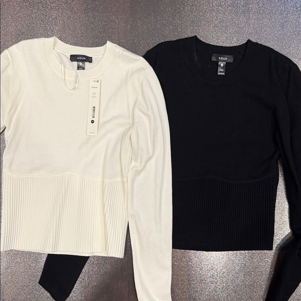 Aqua Elegant Black and Cream Sweater Duo